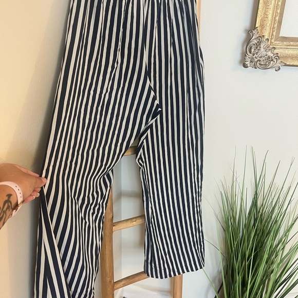 Figue 100% Silk Wide Leg Striped Pants, Navy Blue & White, Womens Size Large - Picture 3 of 7